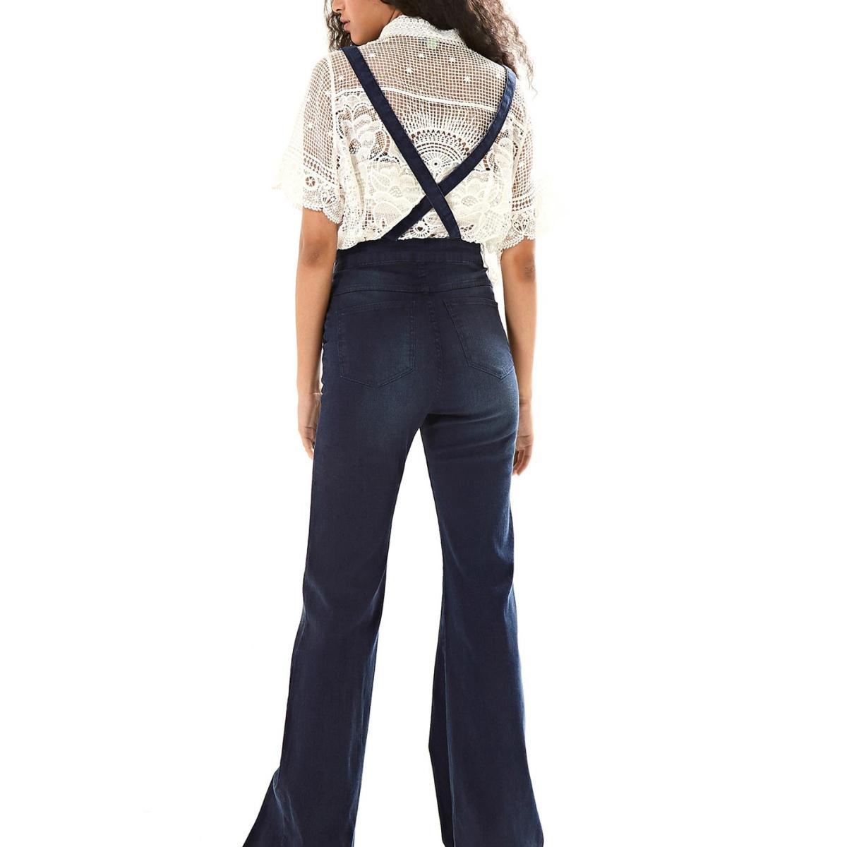Jardineira Flare Ziper Denim Jardineira Flare Ziper Denim