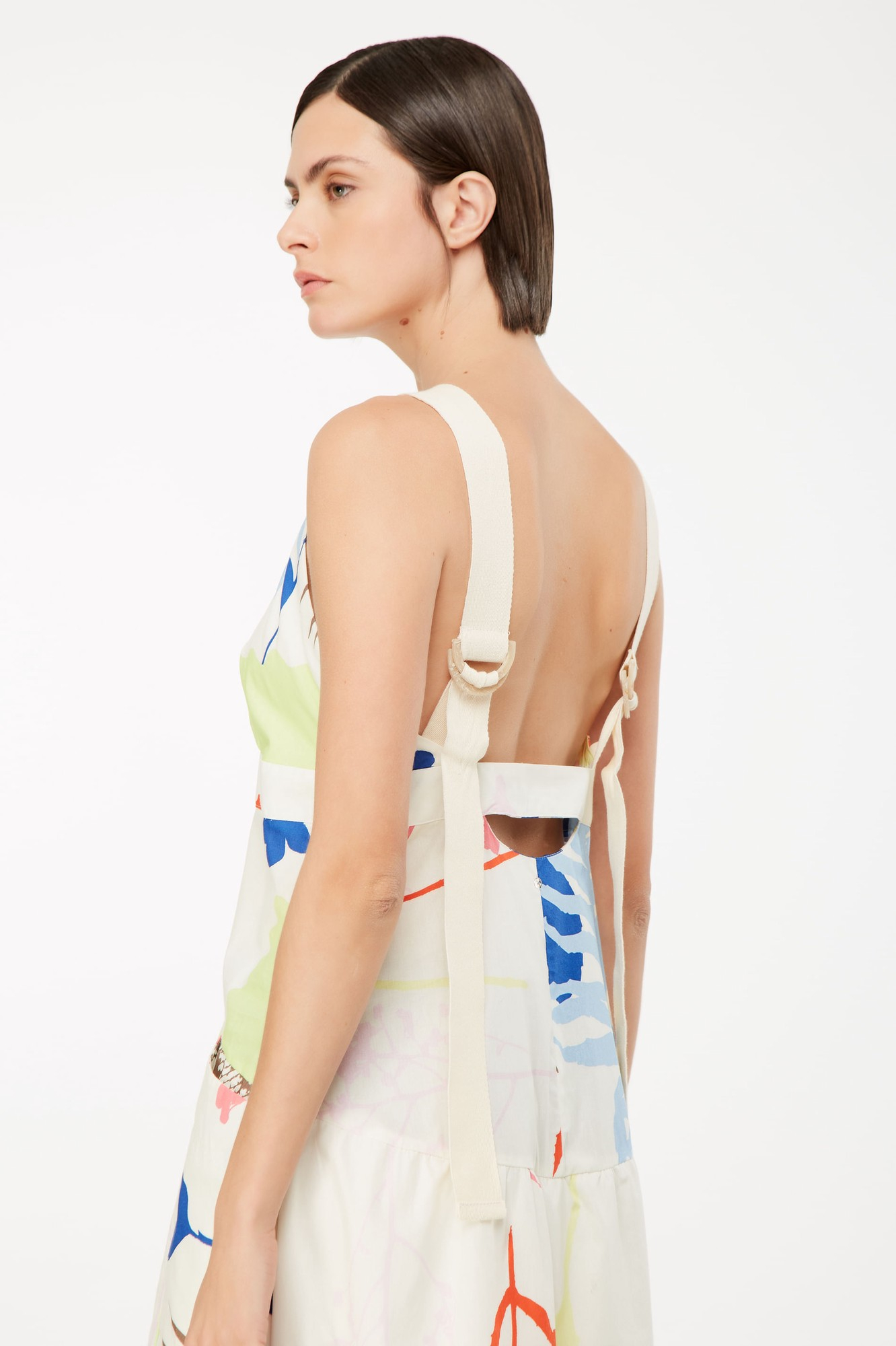 Vestido Jardineira Folhagem Memorias Cru