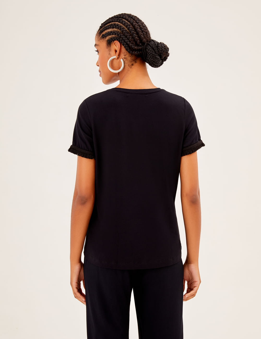 Blusa Manga Curta Detalhes Franja