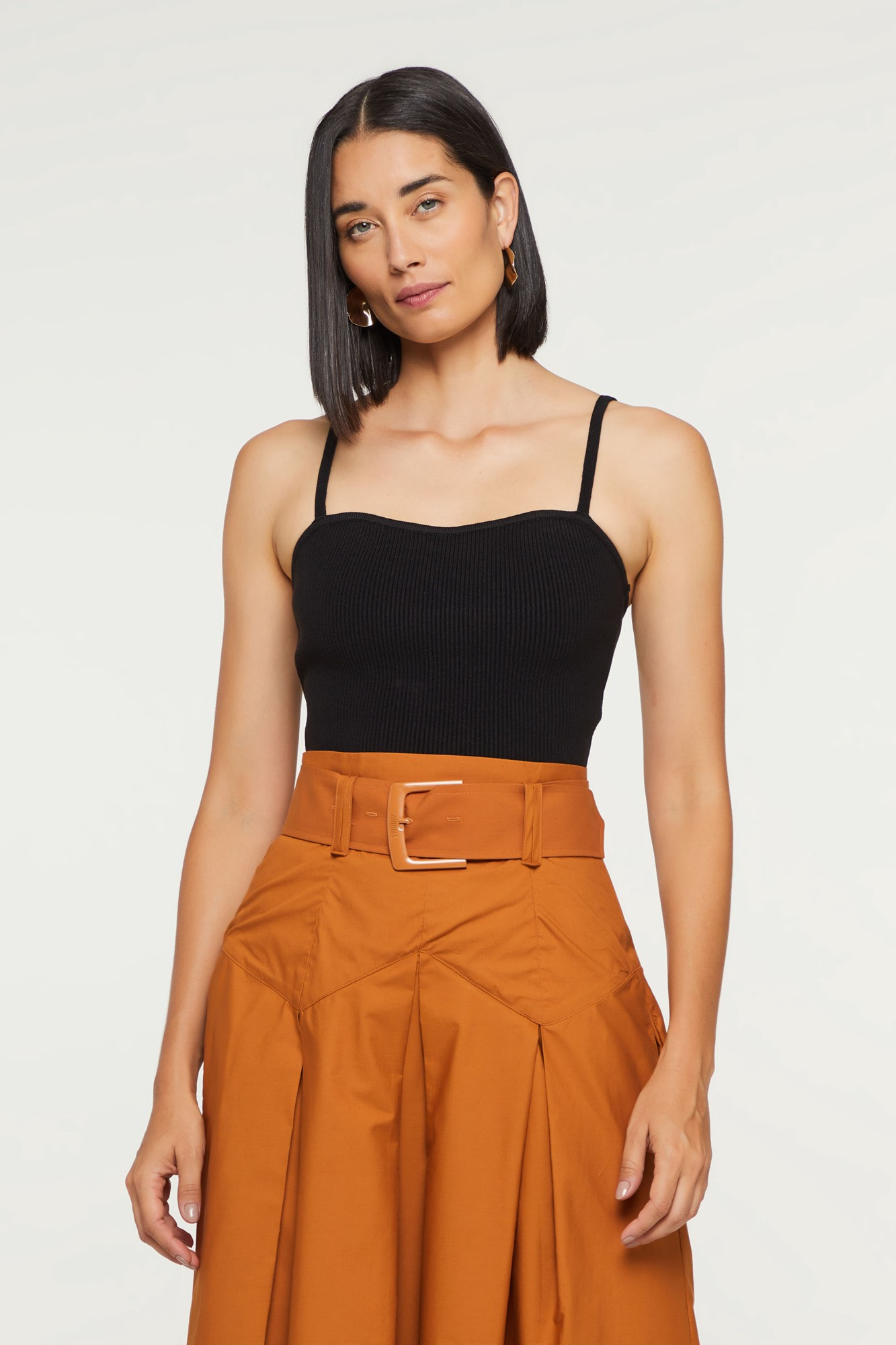 Top Com Alça Canelado Tricot Basic
