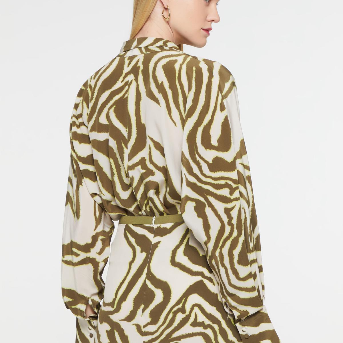 Body Manga Longa De Seda Estampado Zebra