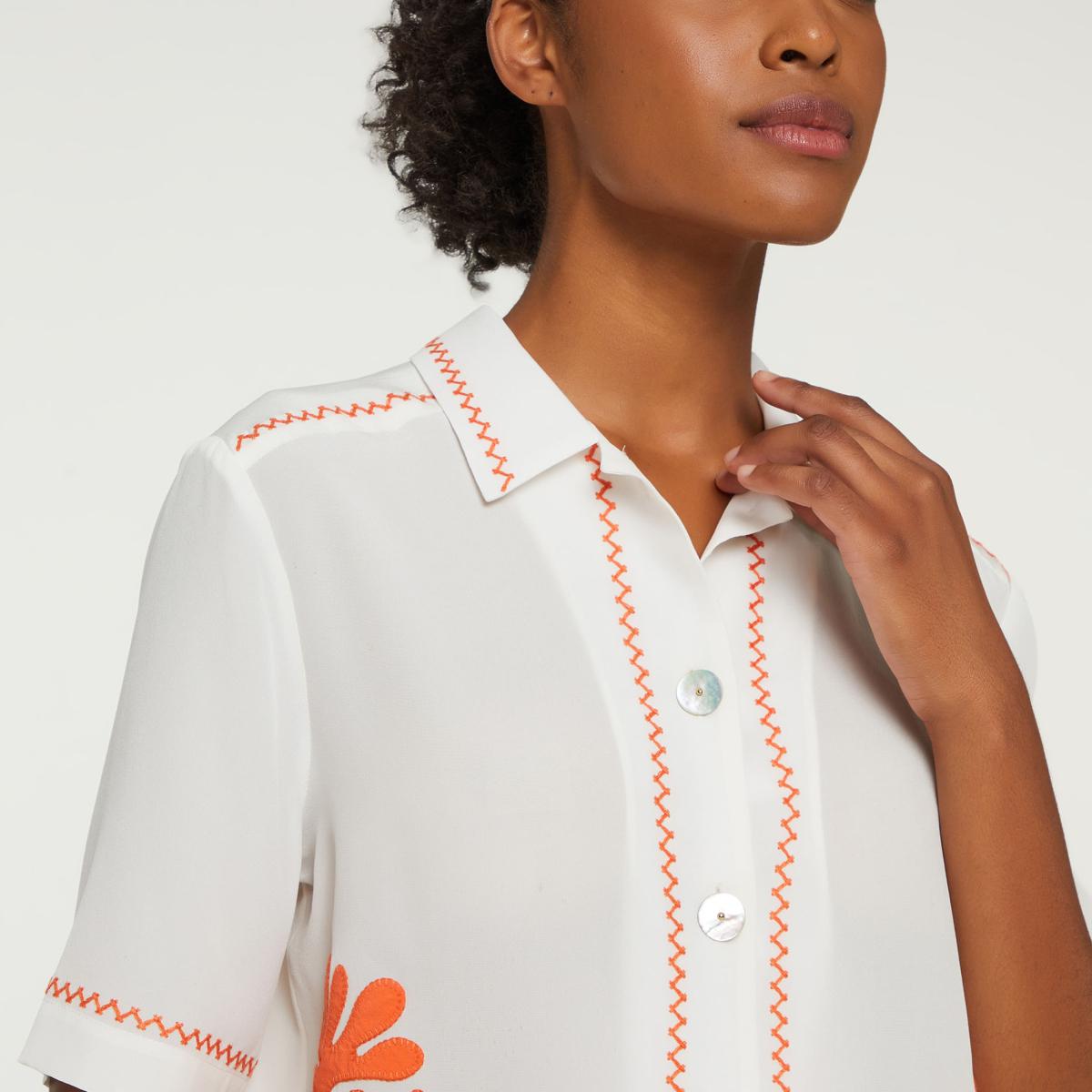 Camisa Mg Curta Aplique Alga