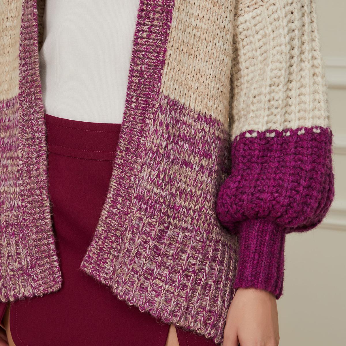 Cardigan Oversized Pesado Com Manga Longa Tricot Roxo