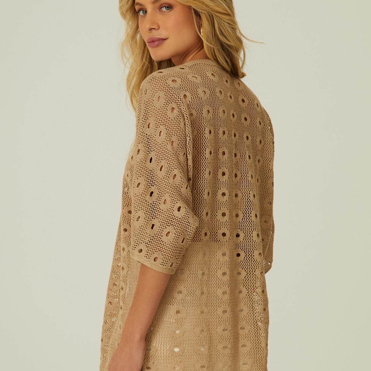 Cardigan Tricot Rendado Poá Brilhoso