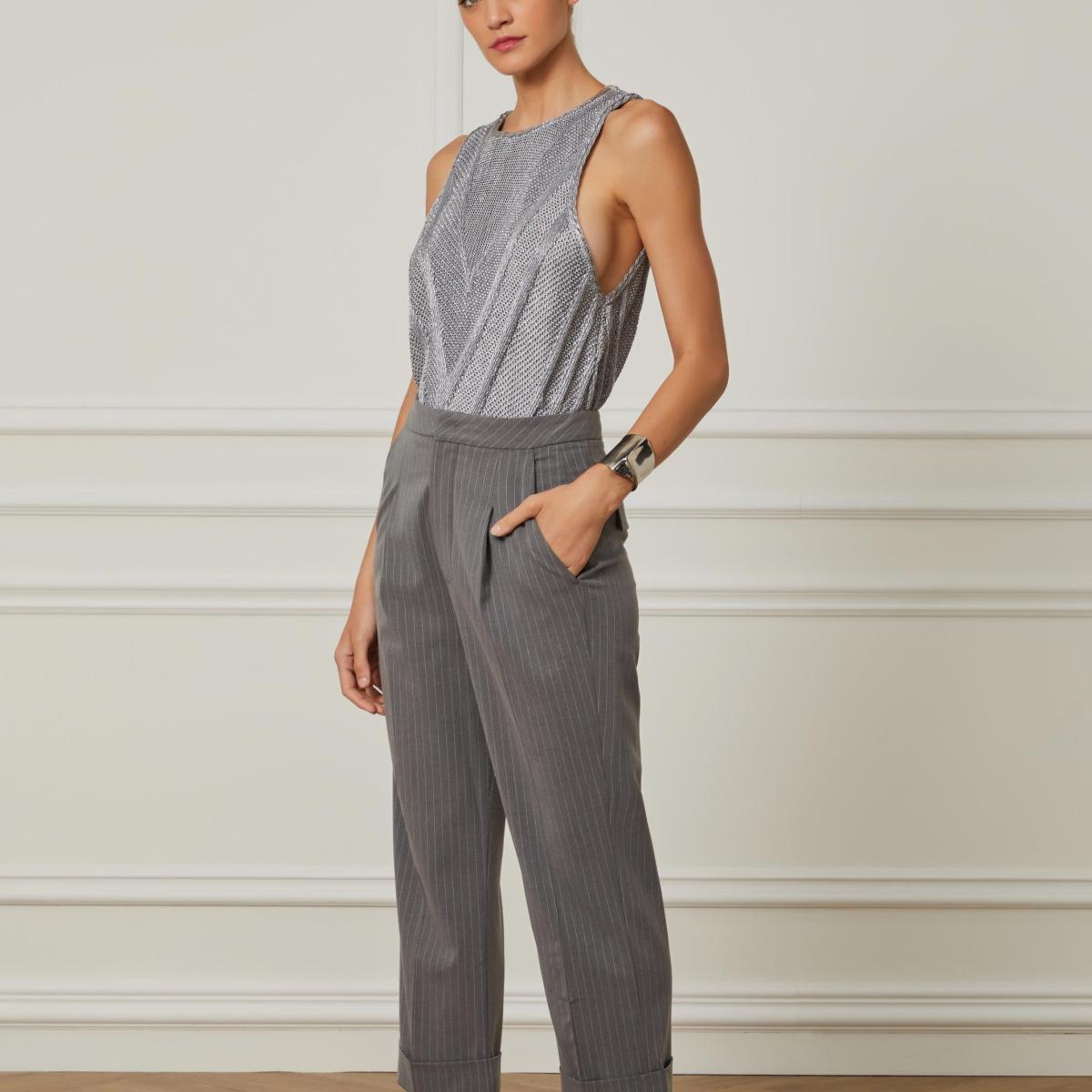 Regata Detalhe Com Lurex Holográfico Tricot Prata