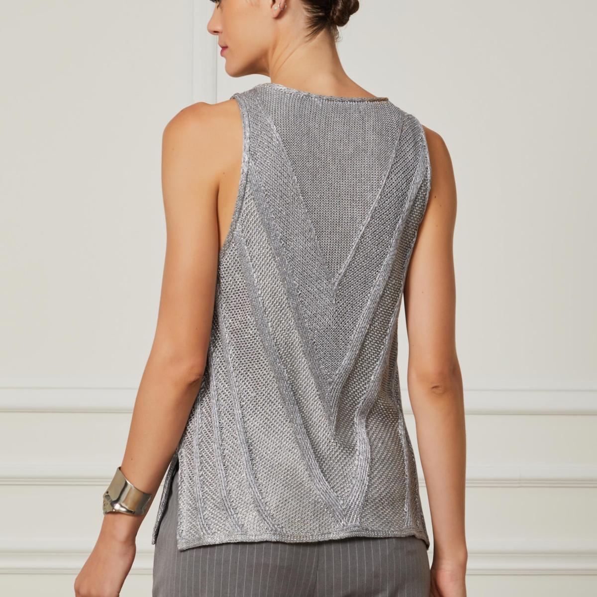 Regata Detalhe Com Lurex Holográfico Tricot Prata