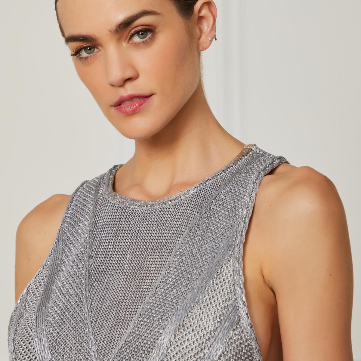 Regata Detalhe Com Lurex Holográfico Tricot Prata