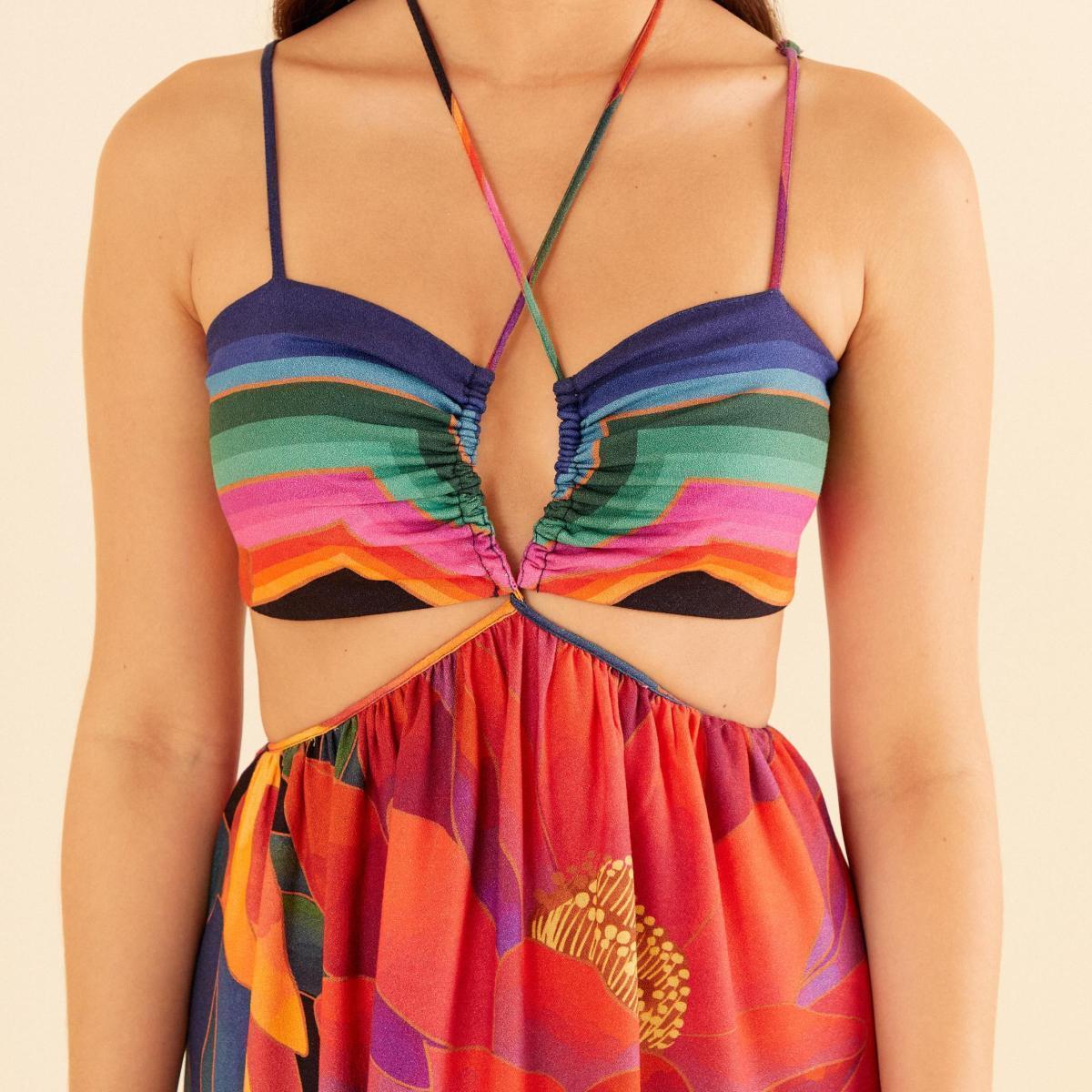 Vestido Cropped Estampado Florescente Lenço Vestido Cropped Estampado Florescente Lenço