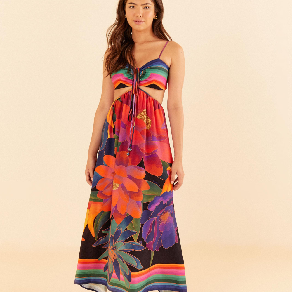 Vestido Cropped Estampado Florescente Lenço