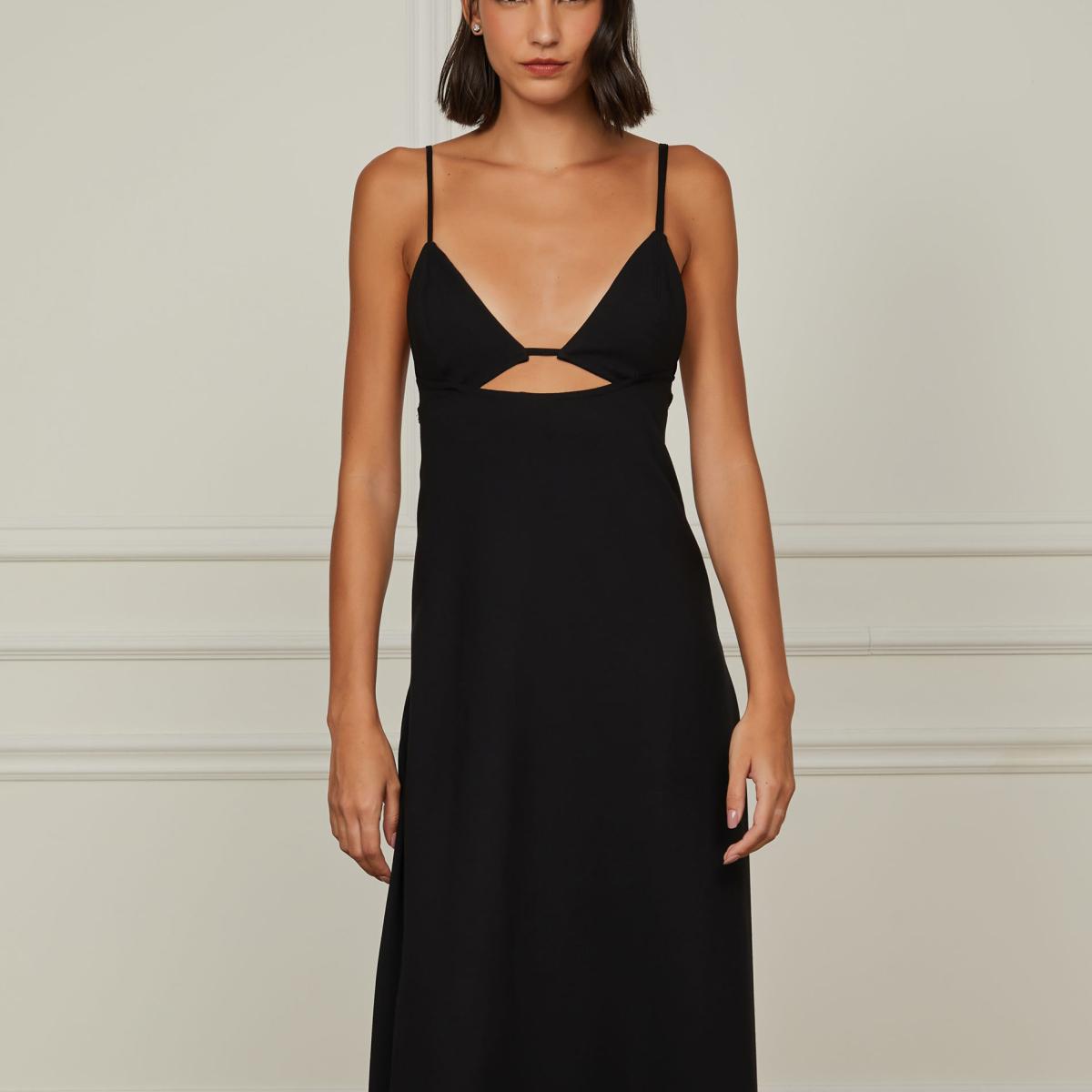 Vestido De Malha Bam Com Recorte Frontal Preto