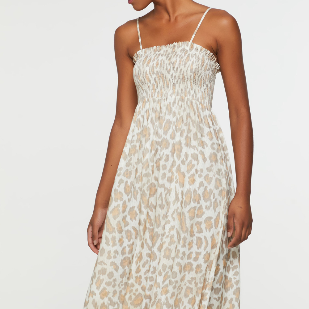 Vestido De Viscose Midi Onça Com Lastex