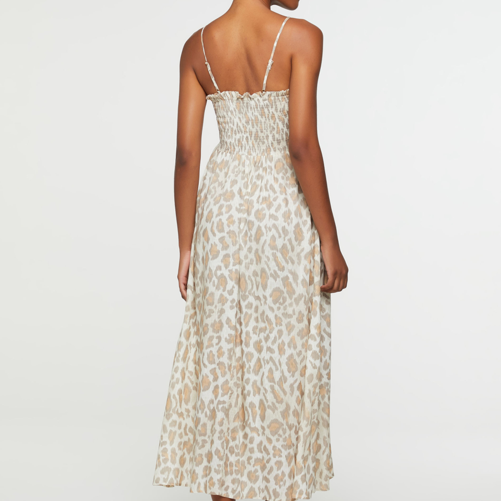 Vestido De Viscose Midi Onça Com Lastex