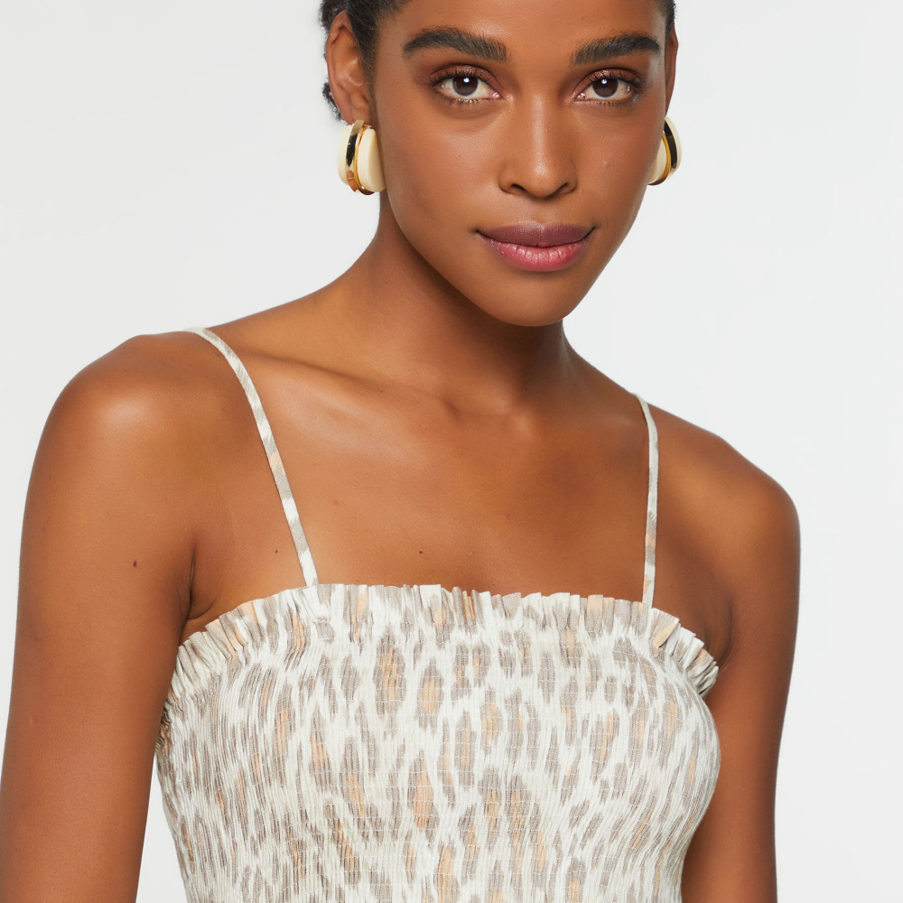 Vestido De Viscose Midi Onça Com Lastex