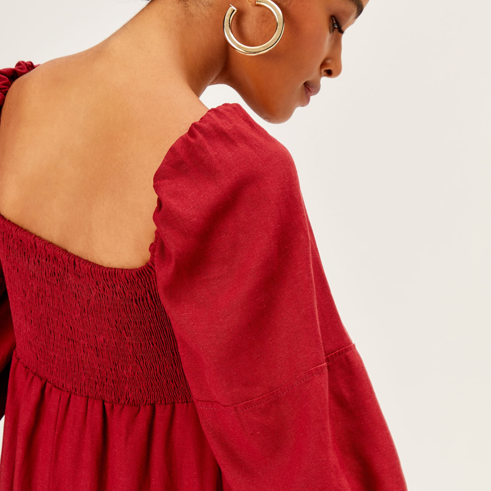 Vestido Midi Bicolor Manga Bufante