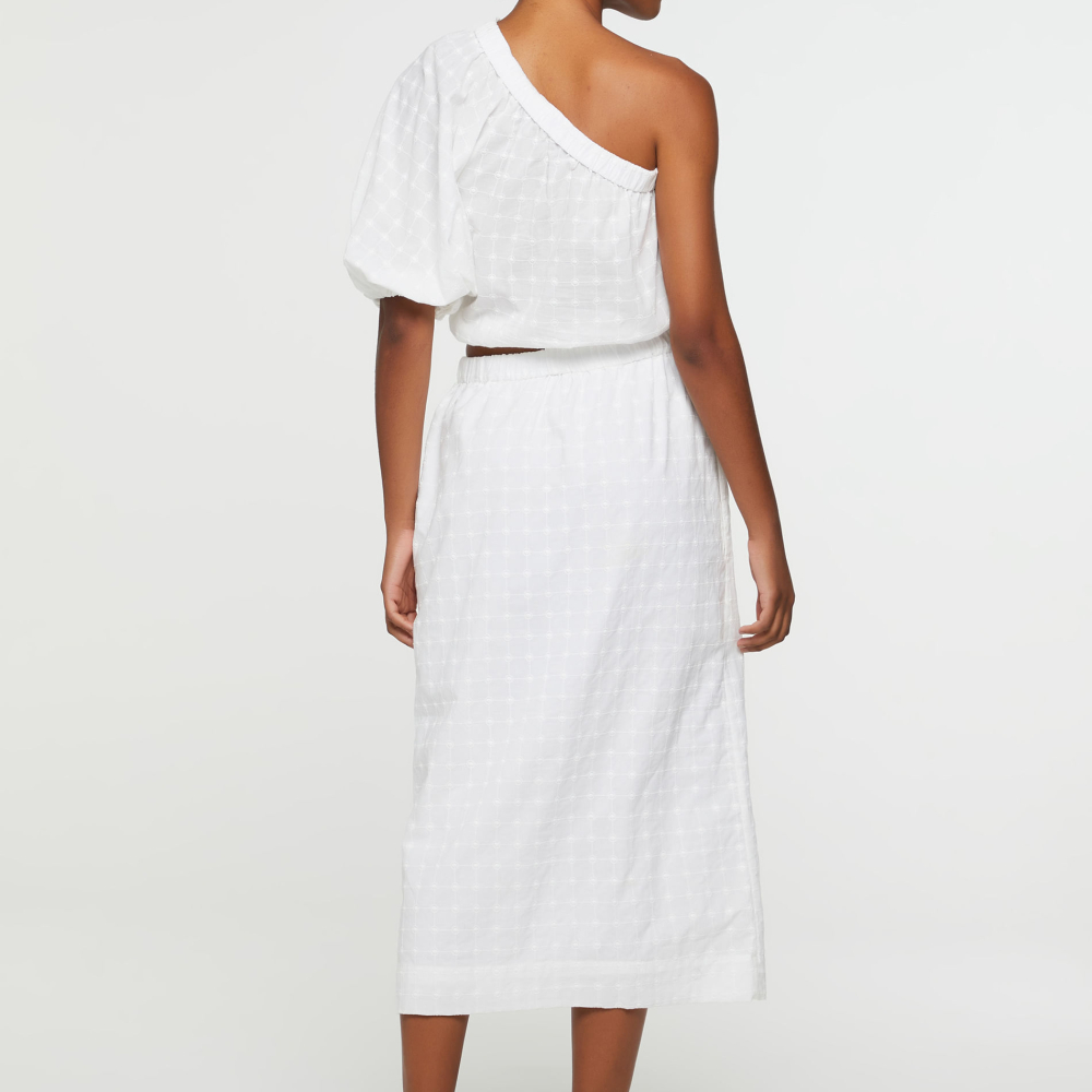 Vestido Midi De Algodão Texturizado Com Abertural Lateral