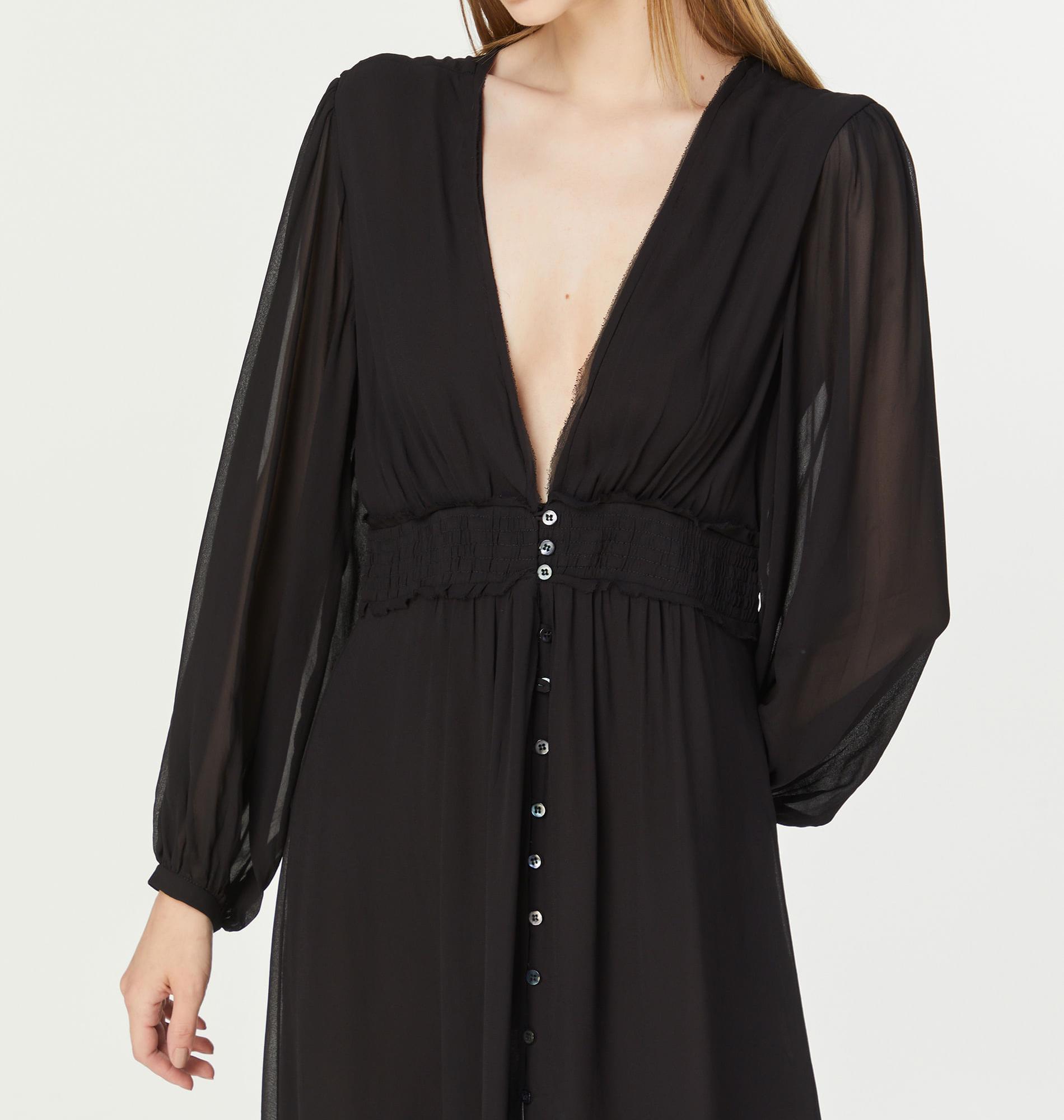 Vestido De Georgette Leve Midi Preto Pala