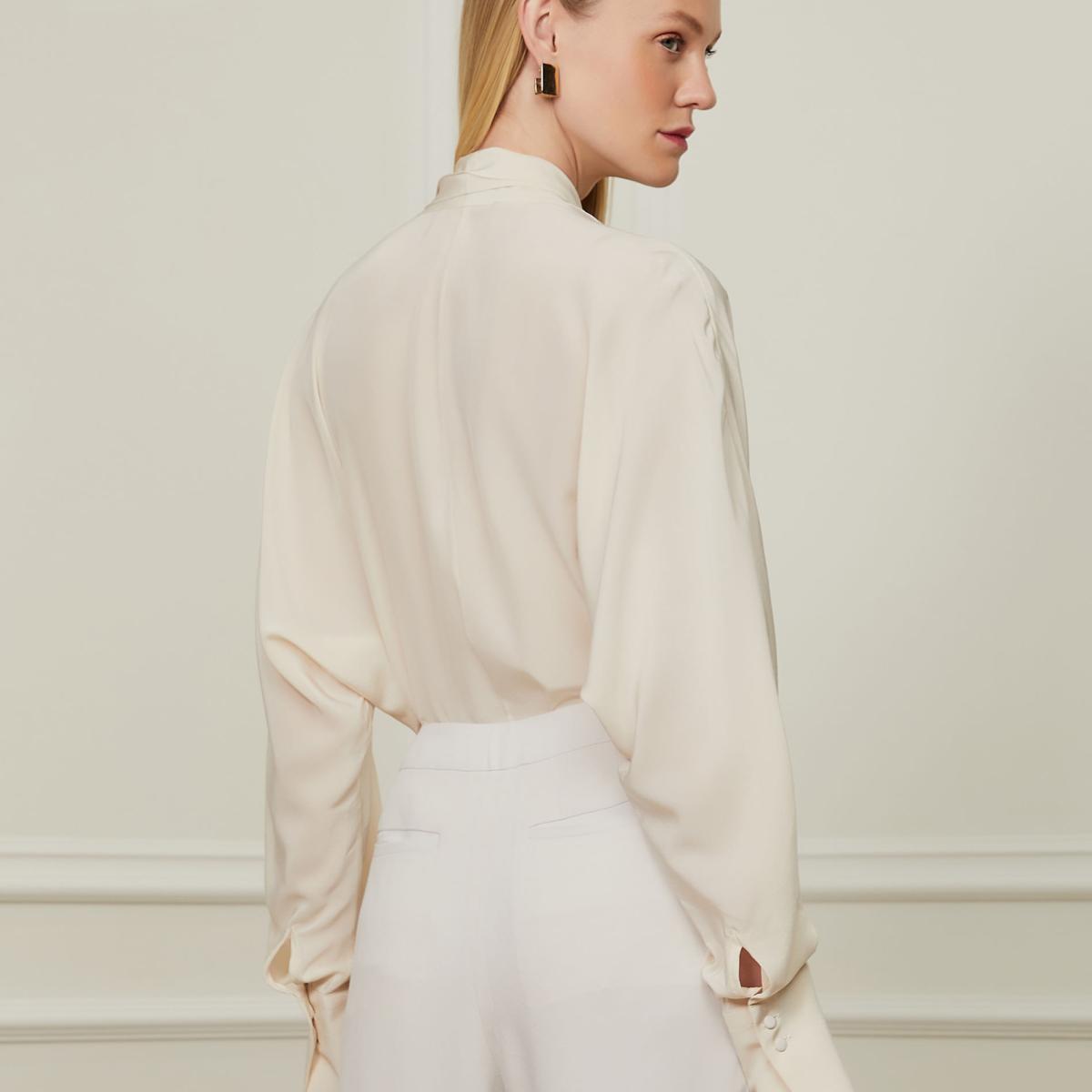 Body Manga Longa De Seda Estampado Off White