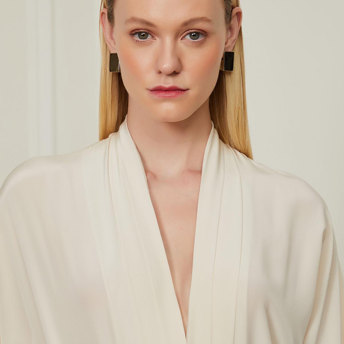 Body Manga Longa De Seda Estampado Off White