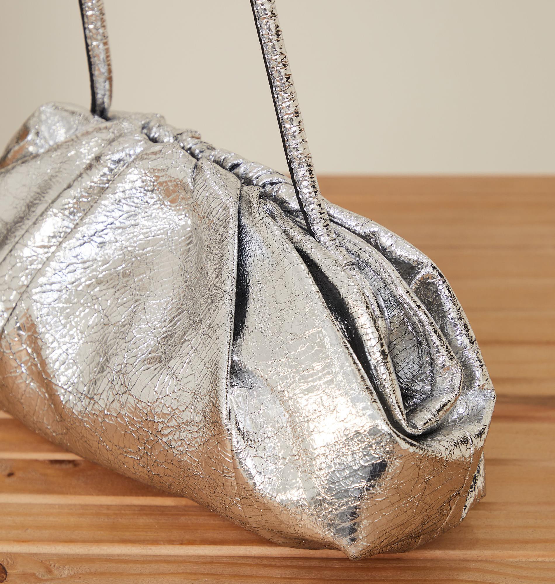 Bolsa De Couro Bucket Metalizado