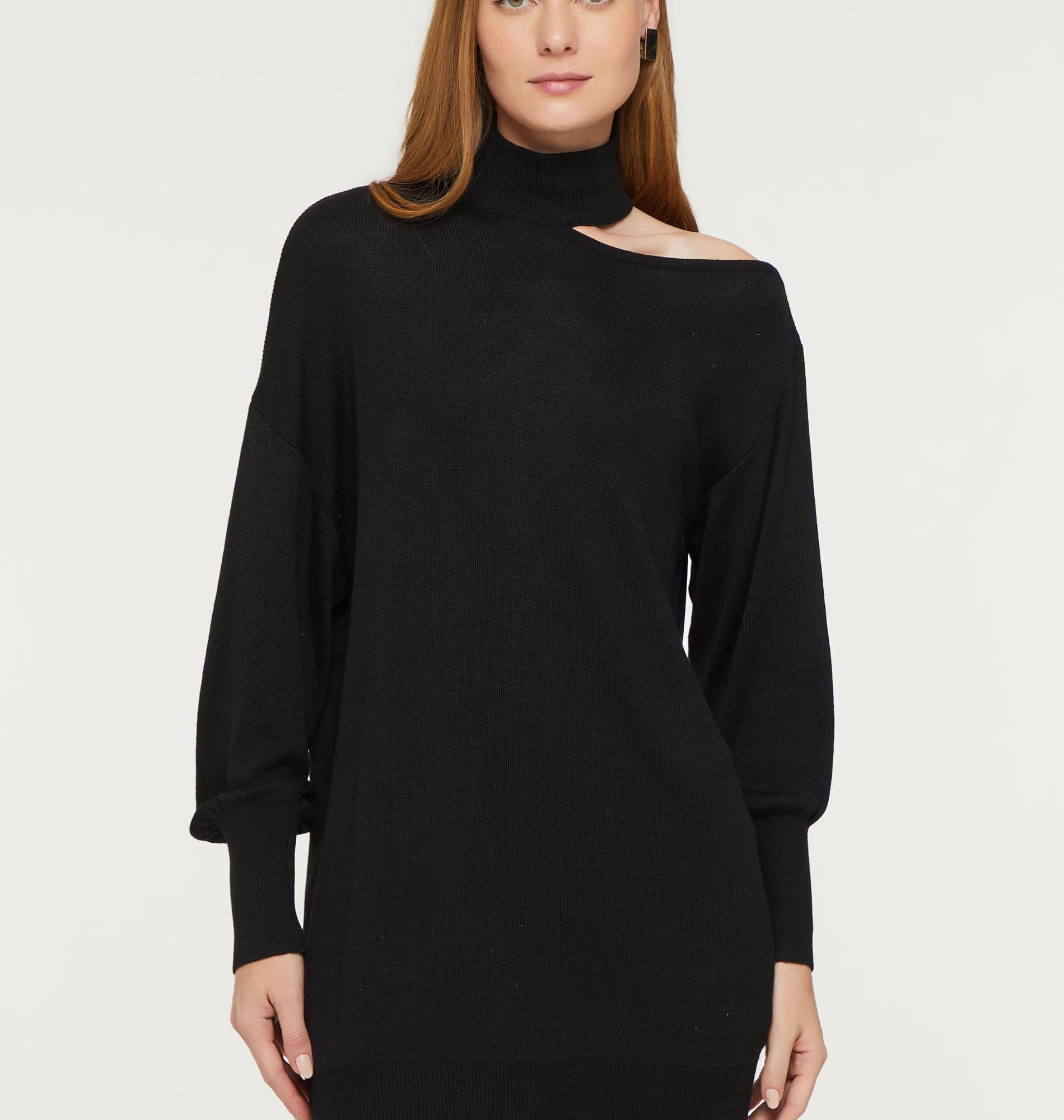 Vestido Curto Com Cut No Ombro Tricot Preto