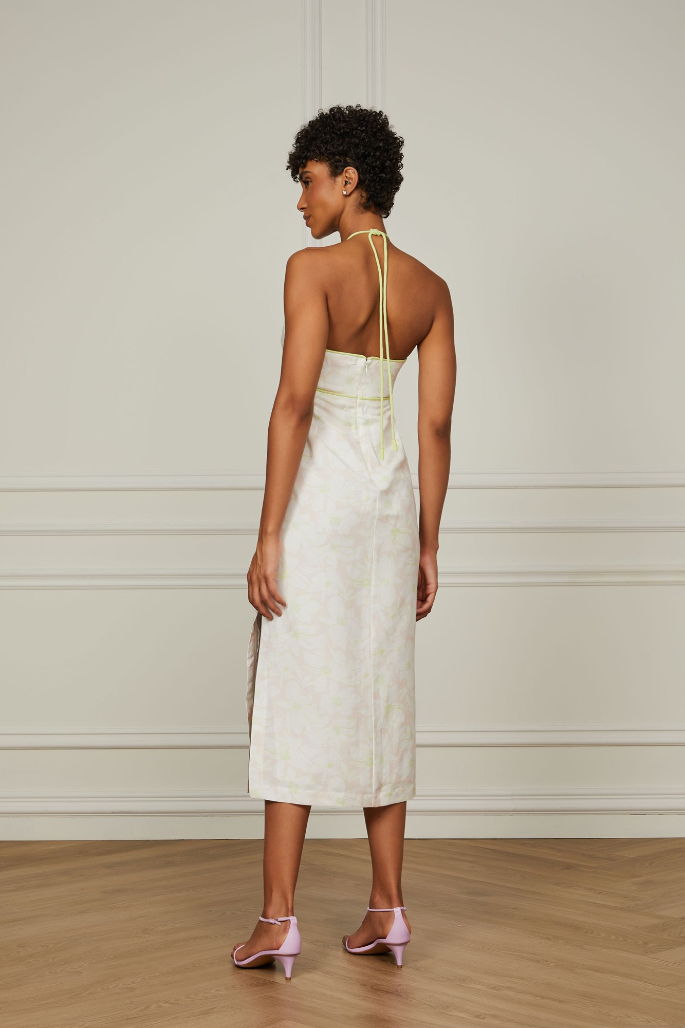 Vestido De Linho Midi Floral Busto Vivado