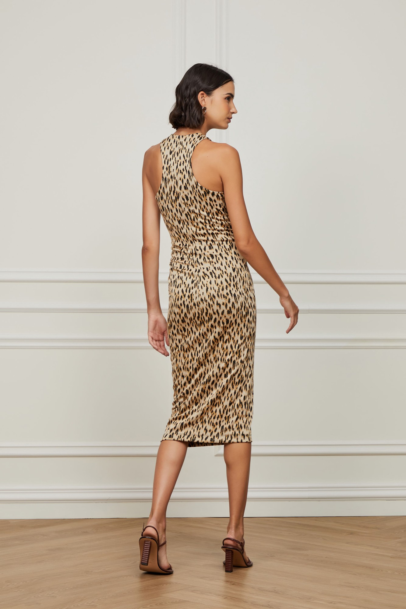 Vestido De Malha Decote Nadador Estampa Onça Jacquard