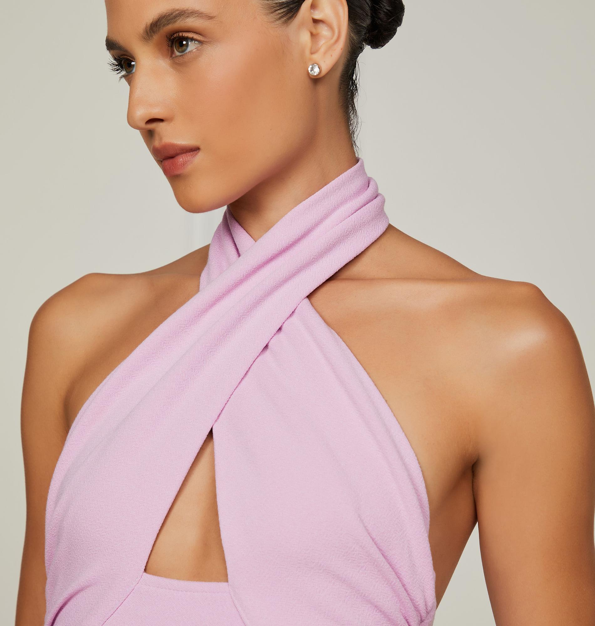 Vestido De Malha Frente Única Rosa Buque