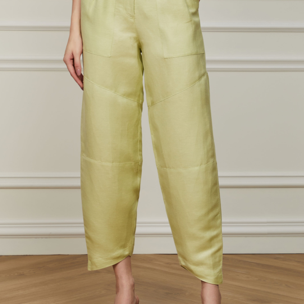 Calça De Linho Com Nervuras