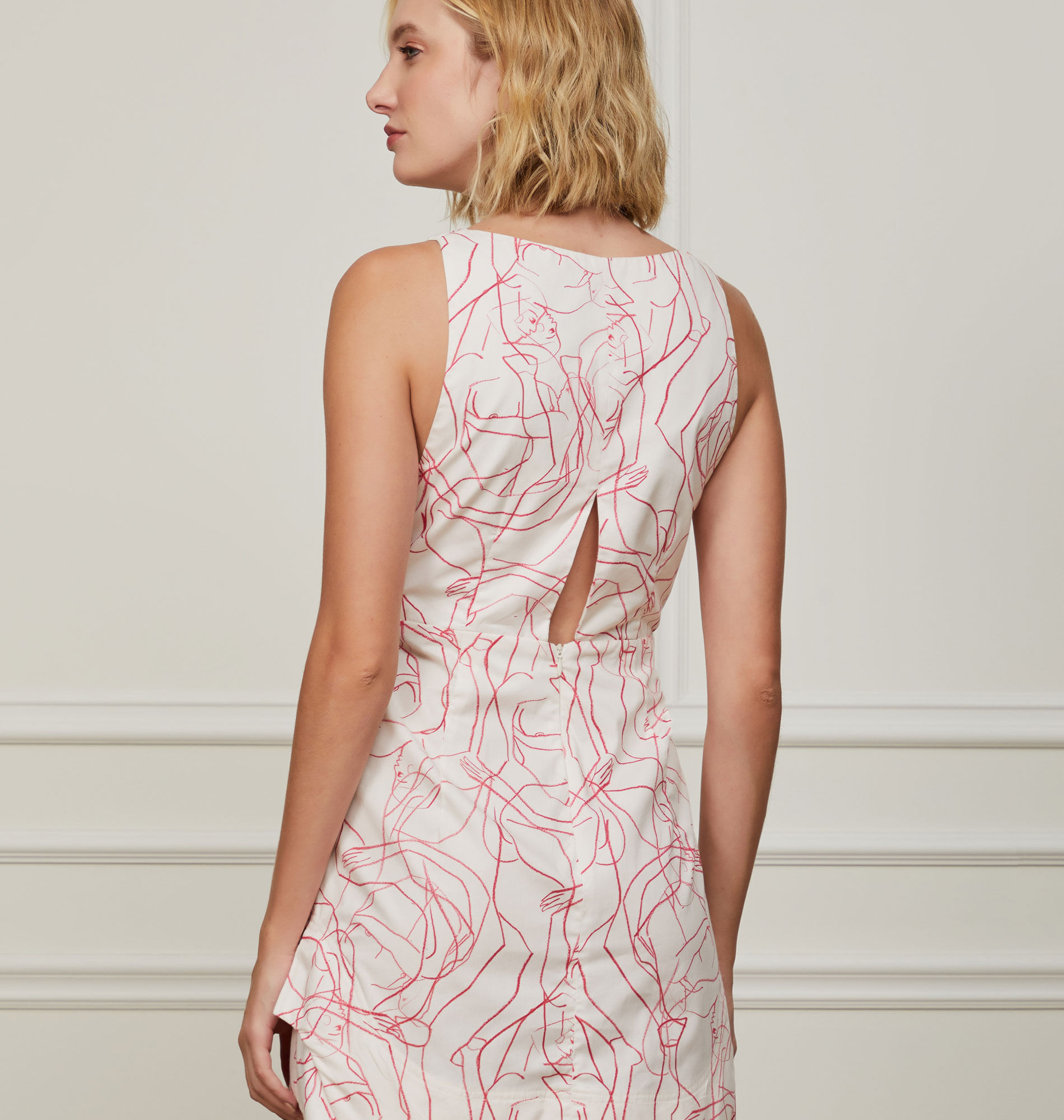 Vestido De Algodão Curto Estampado Decote v