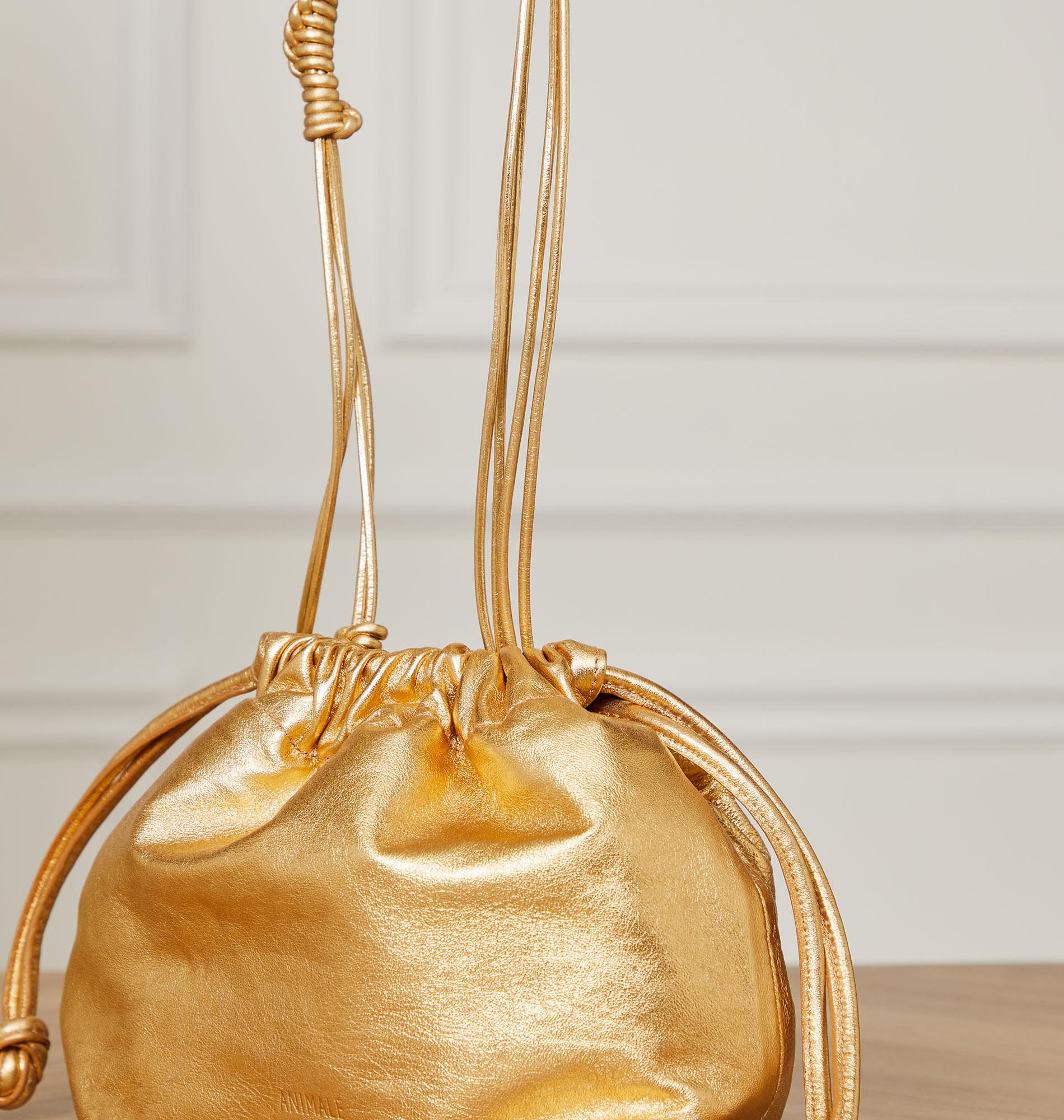 Bolsa De Couro Saco Alça Detalhes Dourado Yellow