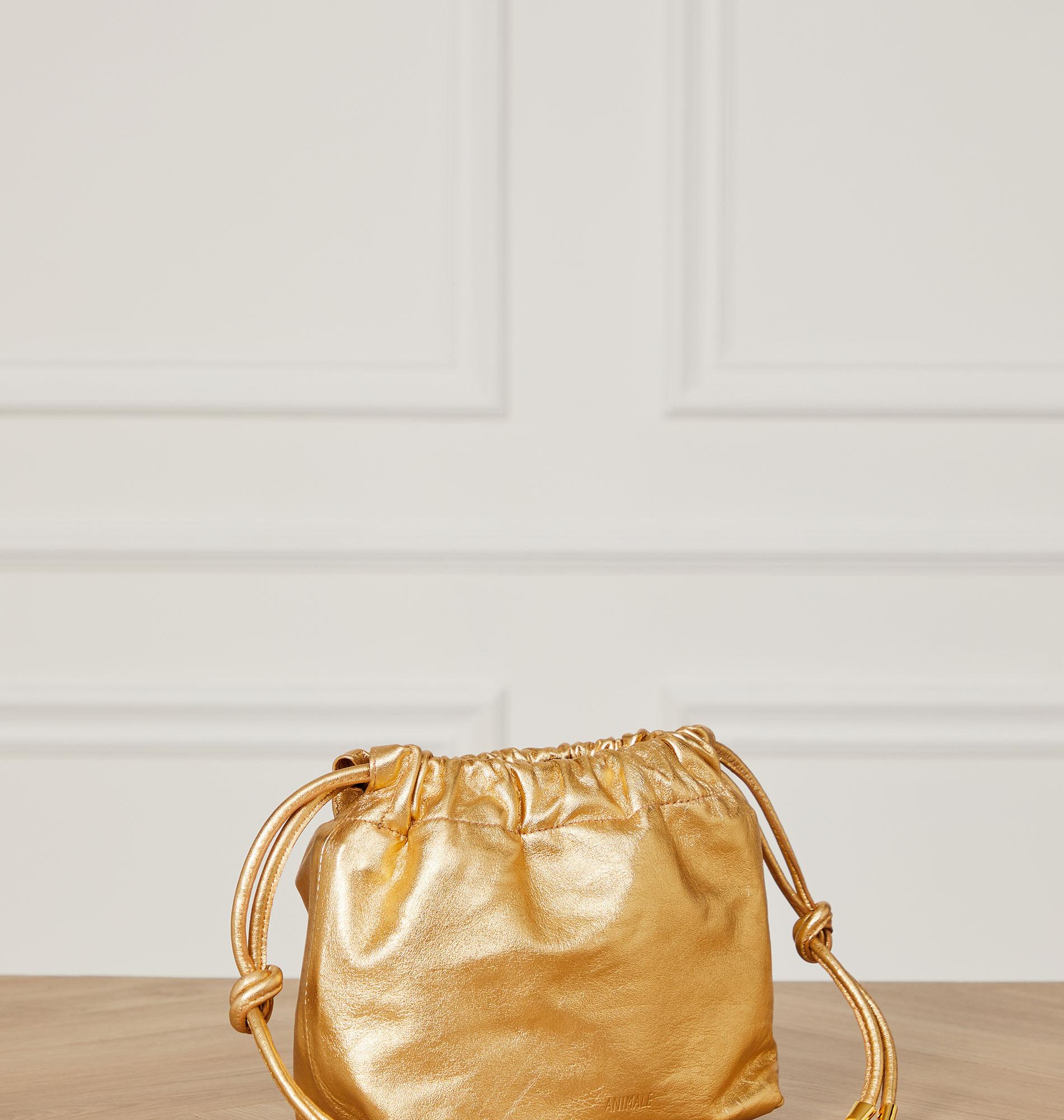 Bolsa De Couro Saco Alça Detalhes Dourado Yellow