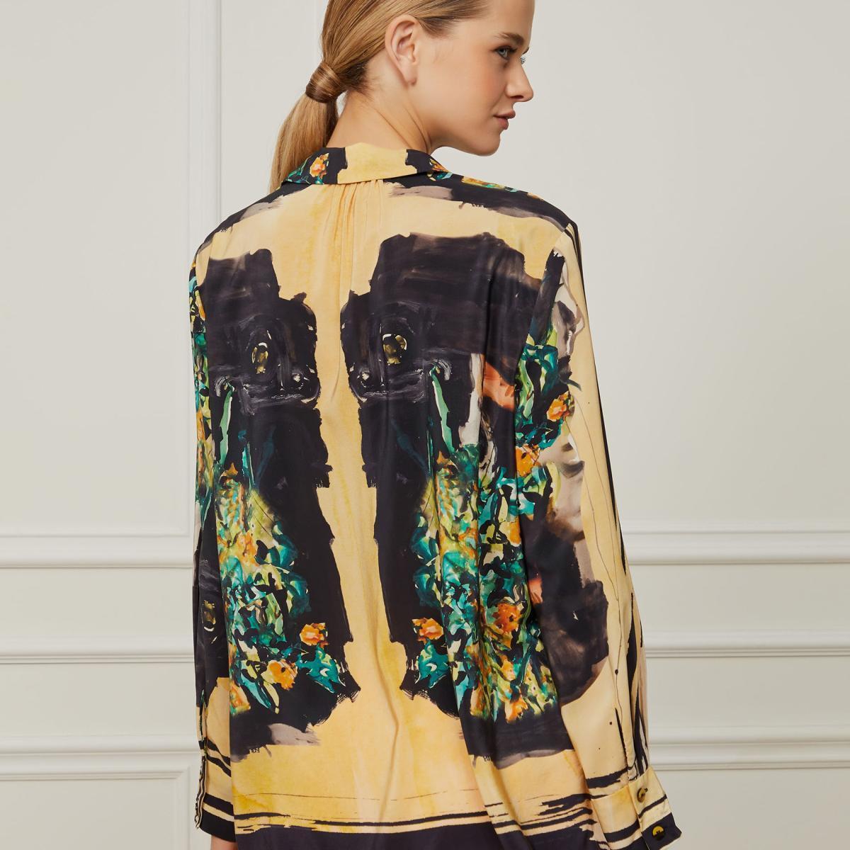 Camisa De Seda Ampla Estampada