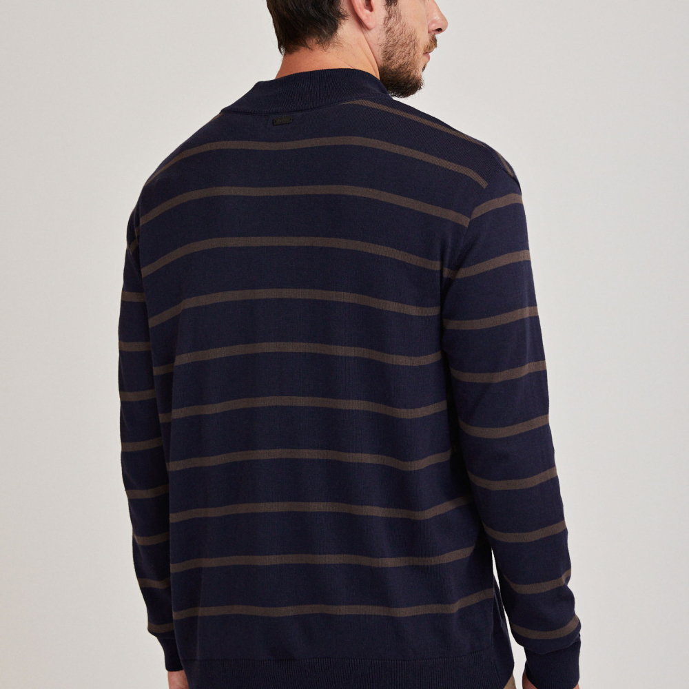 Casaco Tricot Meio Zíper Listrado