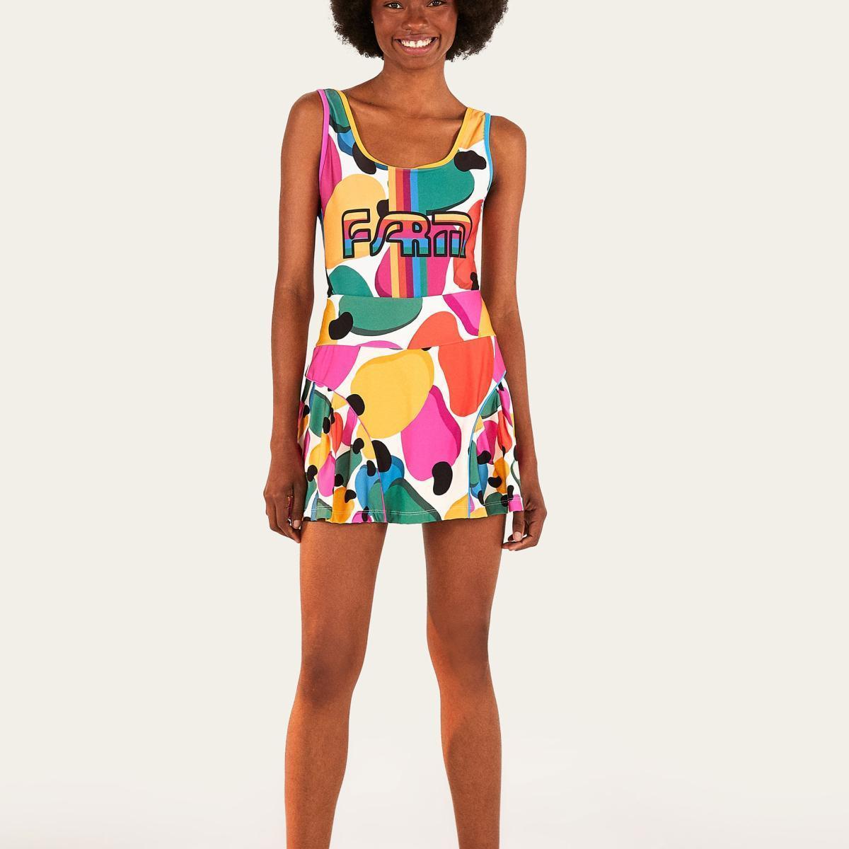 Short Saia Estampado Confete De Caju