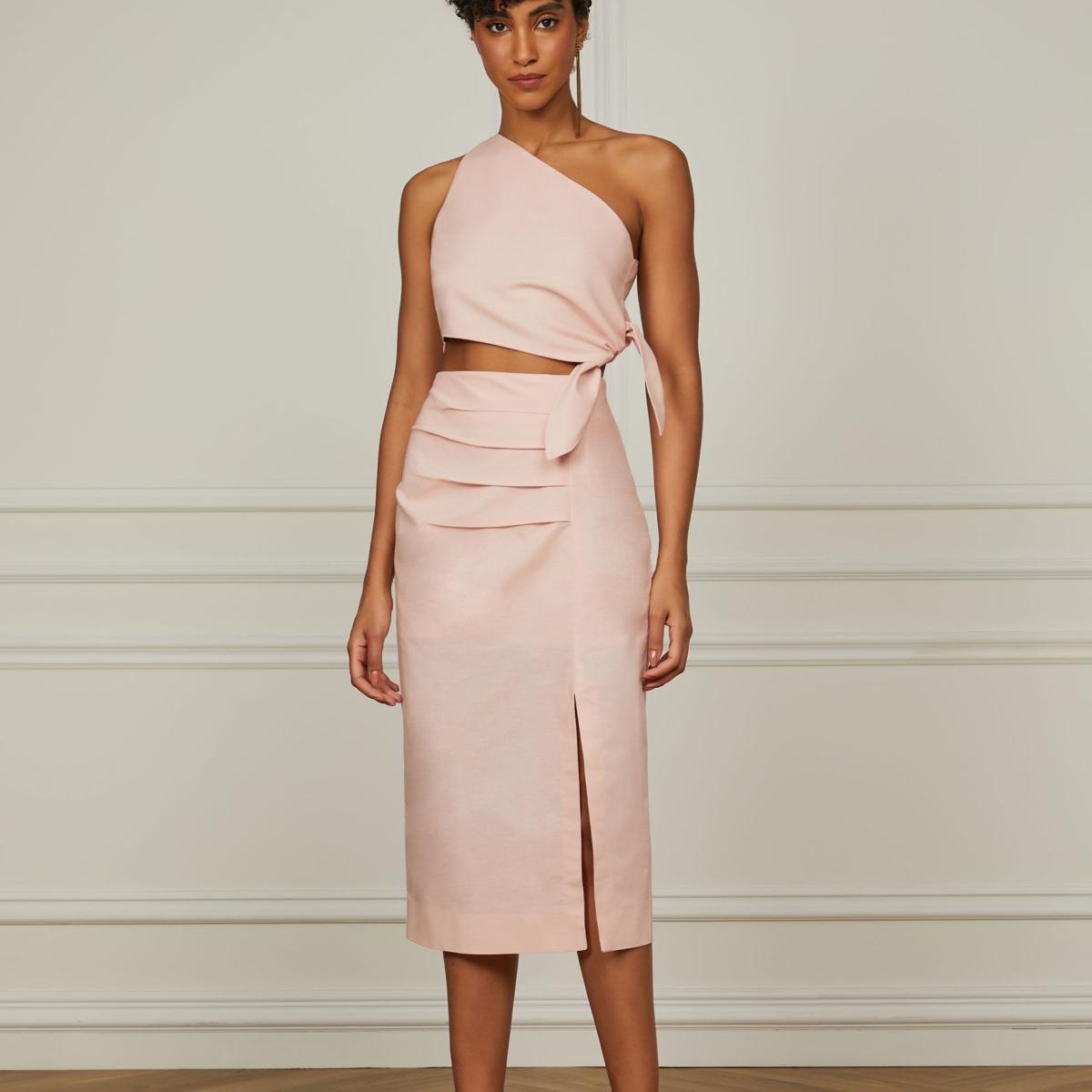 Top De Linho Rosa Mary Um Ombro Só Com Laço Lateral Top De Linho Rosa Mary Um Ombro Só Com Laço Lateral