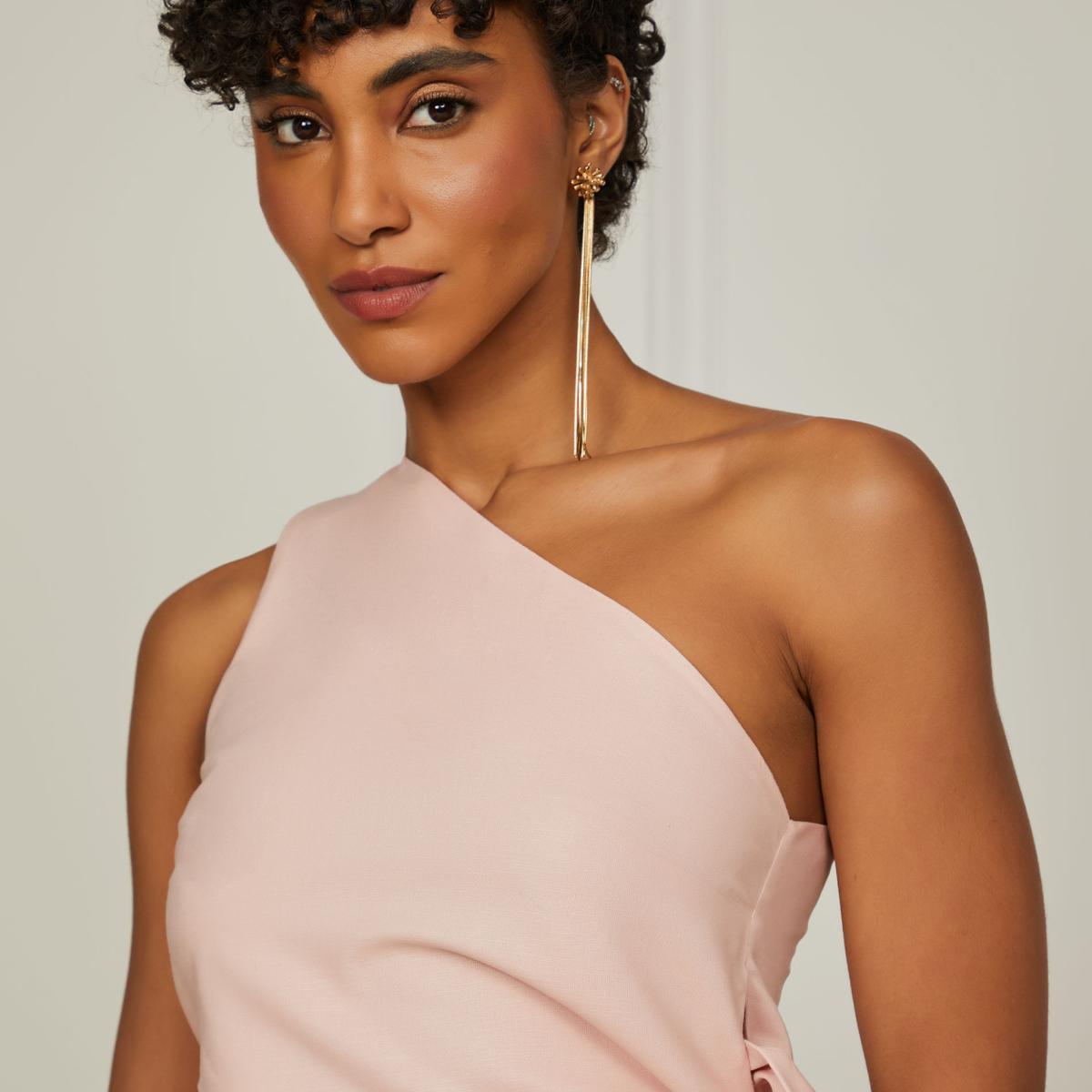 Top De Linho Rosa Mary Um Ombro Só Com Laço Lateral Top De Linho Rosa Mary Um Ombro Só Com Laço Lateral