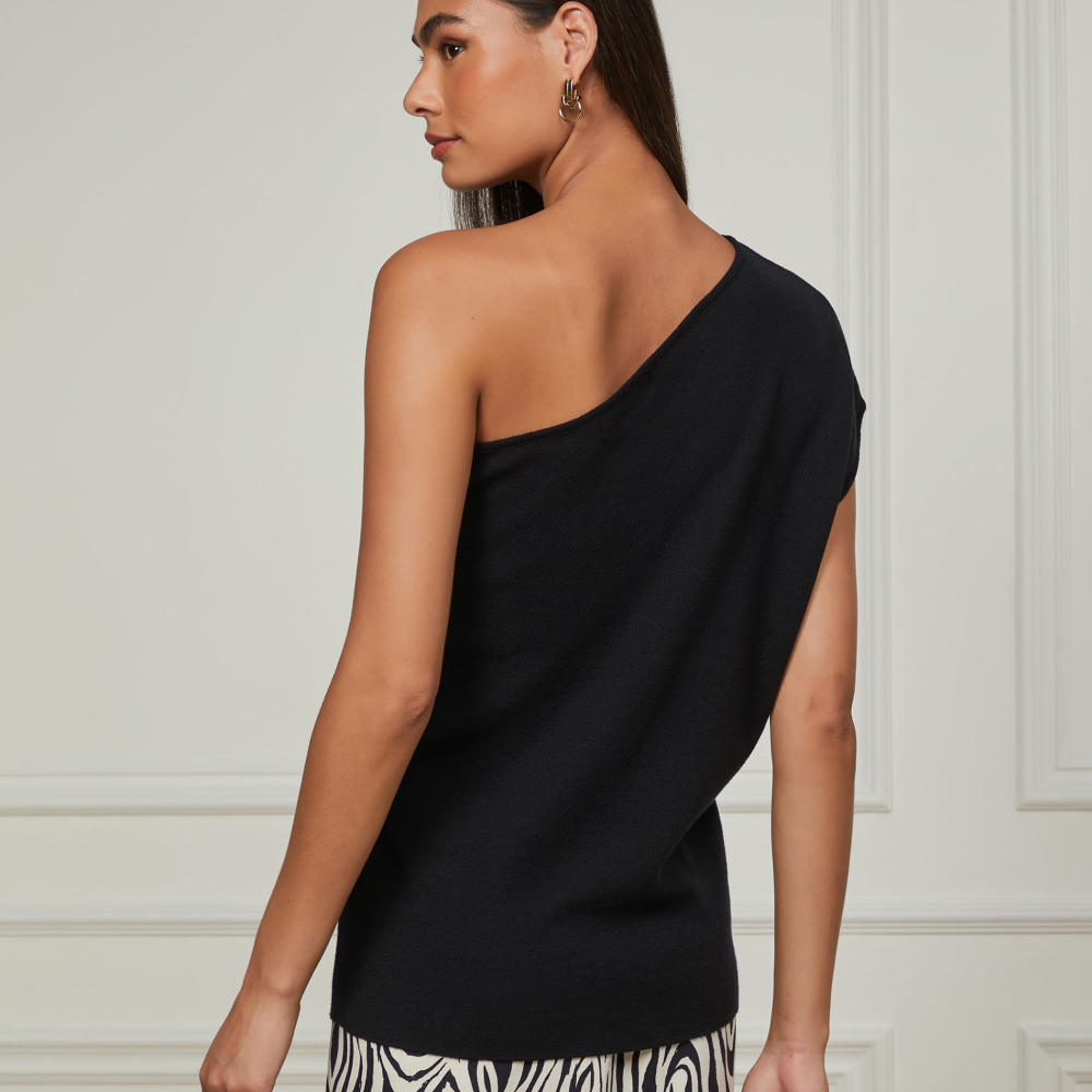 Blusa De Tricot Um Ombro So Preta