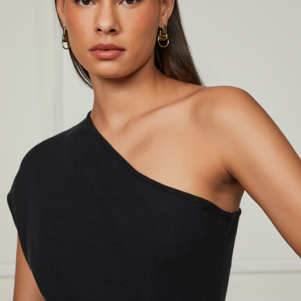 Blusa De Tricot Um Ombro So Preta