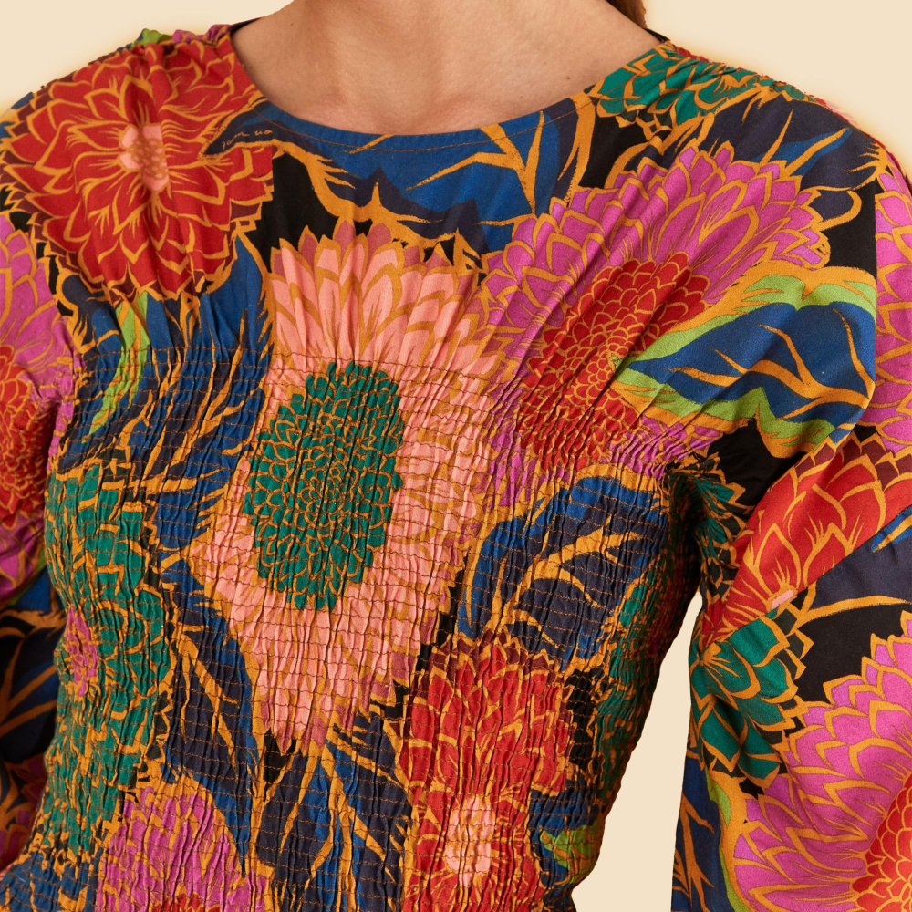 Blusa Lastex Estampada Floral Vintage