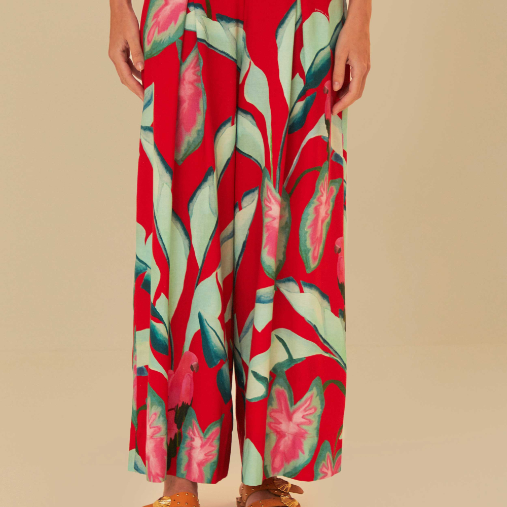 Calça Estampada Folhagem De Verão