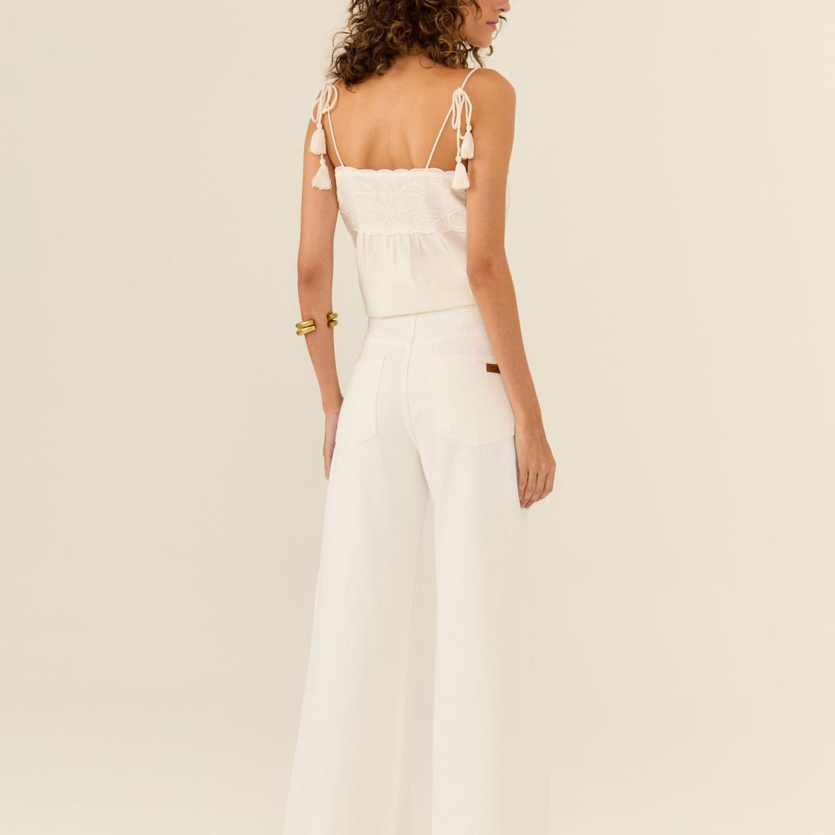 Calça Sarja Wide Pespontos