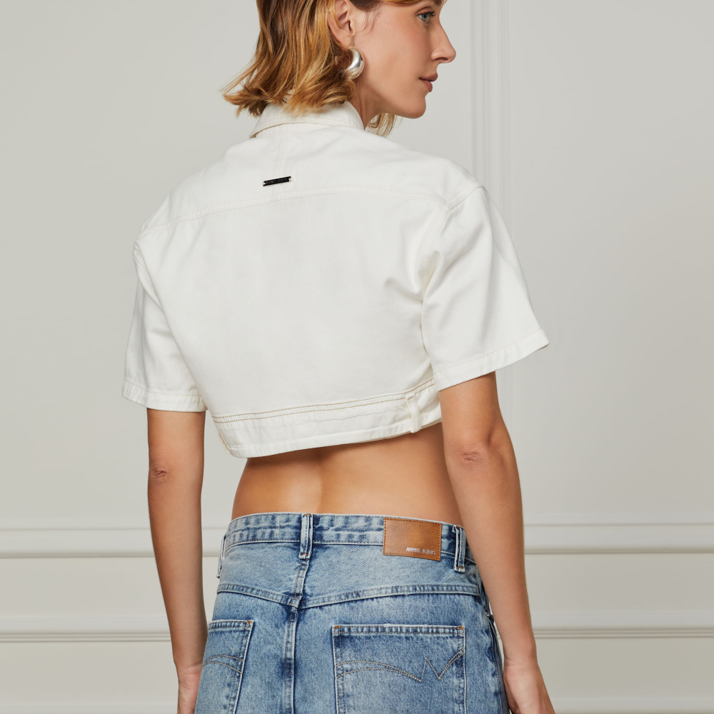 Camisa Sarja Mix Tecidos Cropped