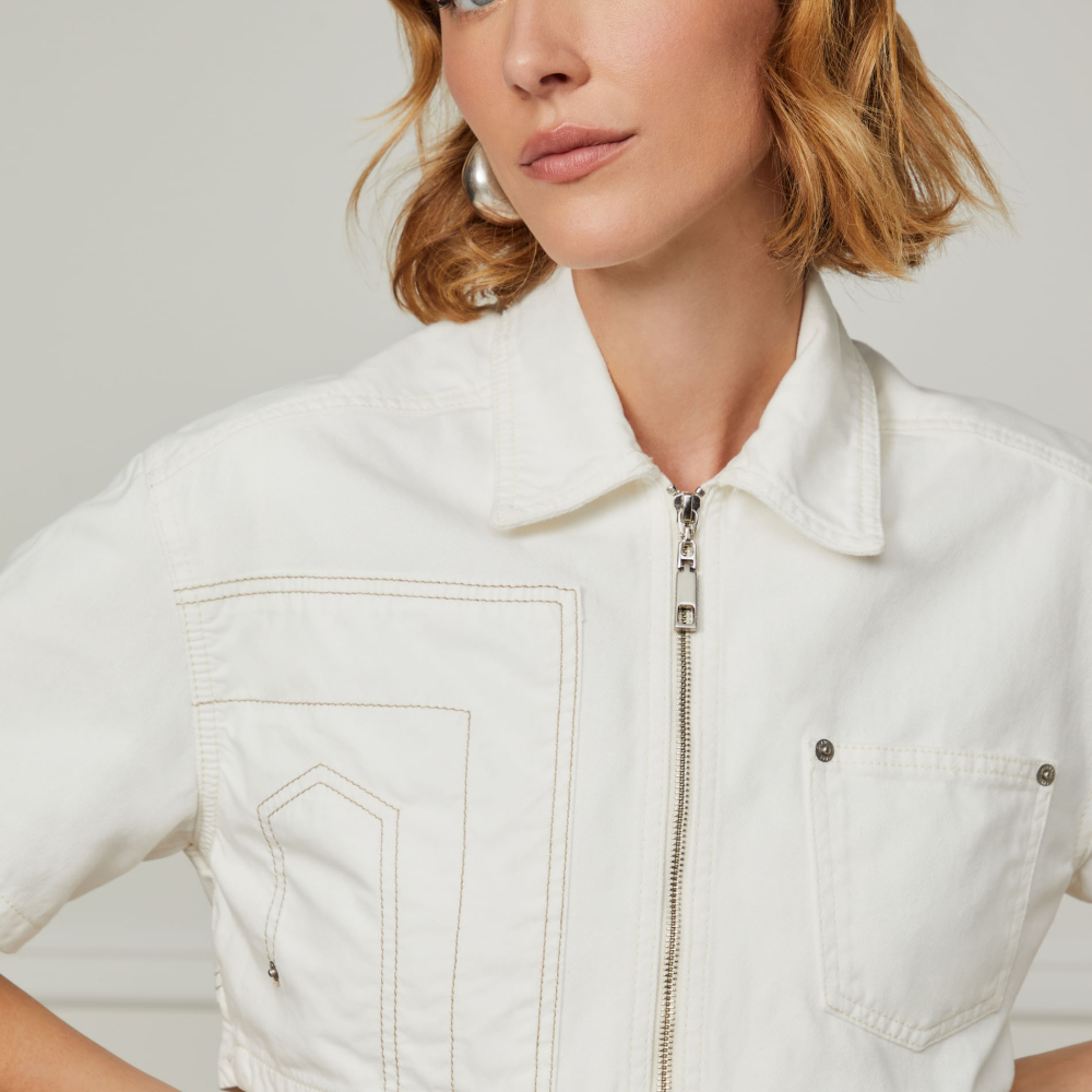 Camisa Sarja Mix Tecidos Cropped