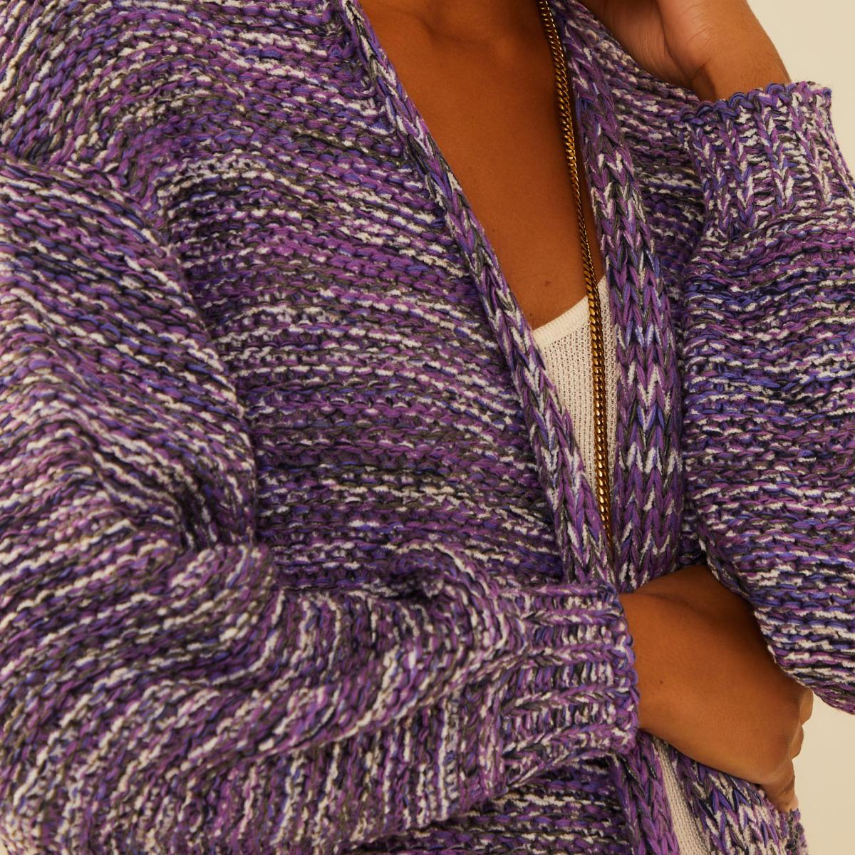 Cardigan Tricot Longo Ponto Multicolor