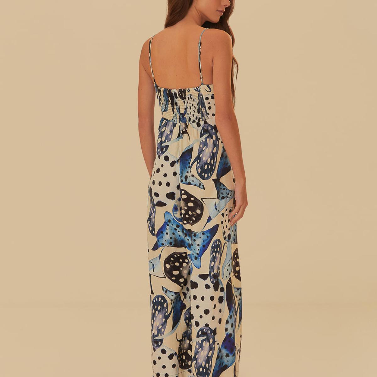 Macacão Cropped Estampado Arraia Poá