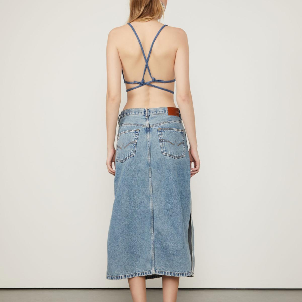 Saia Midi Jeans Com Fenda Lateral