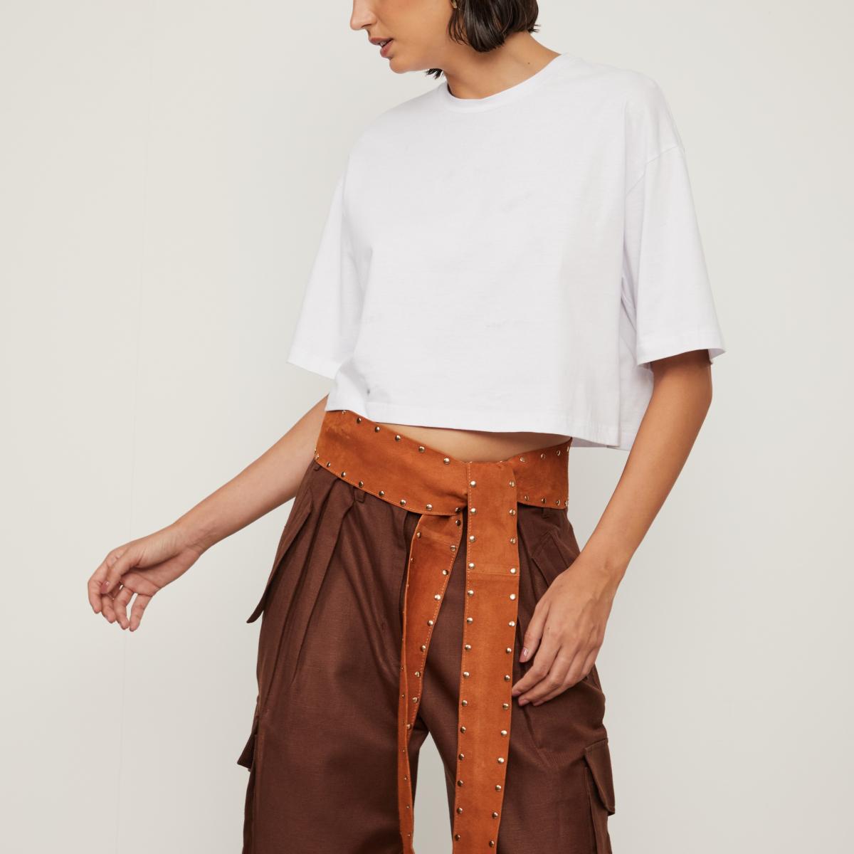 T-Shirt De Malha Cropped Off White