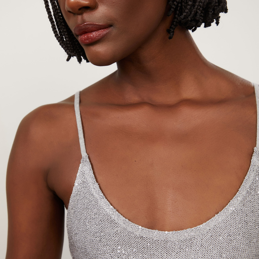 Vestido De Tricot Paetê Midi De Alça
