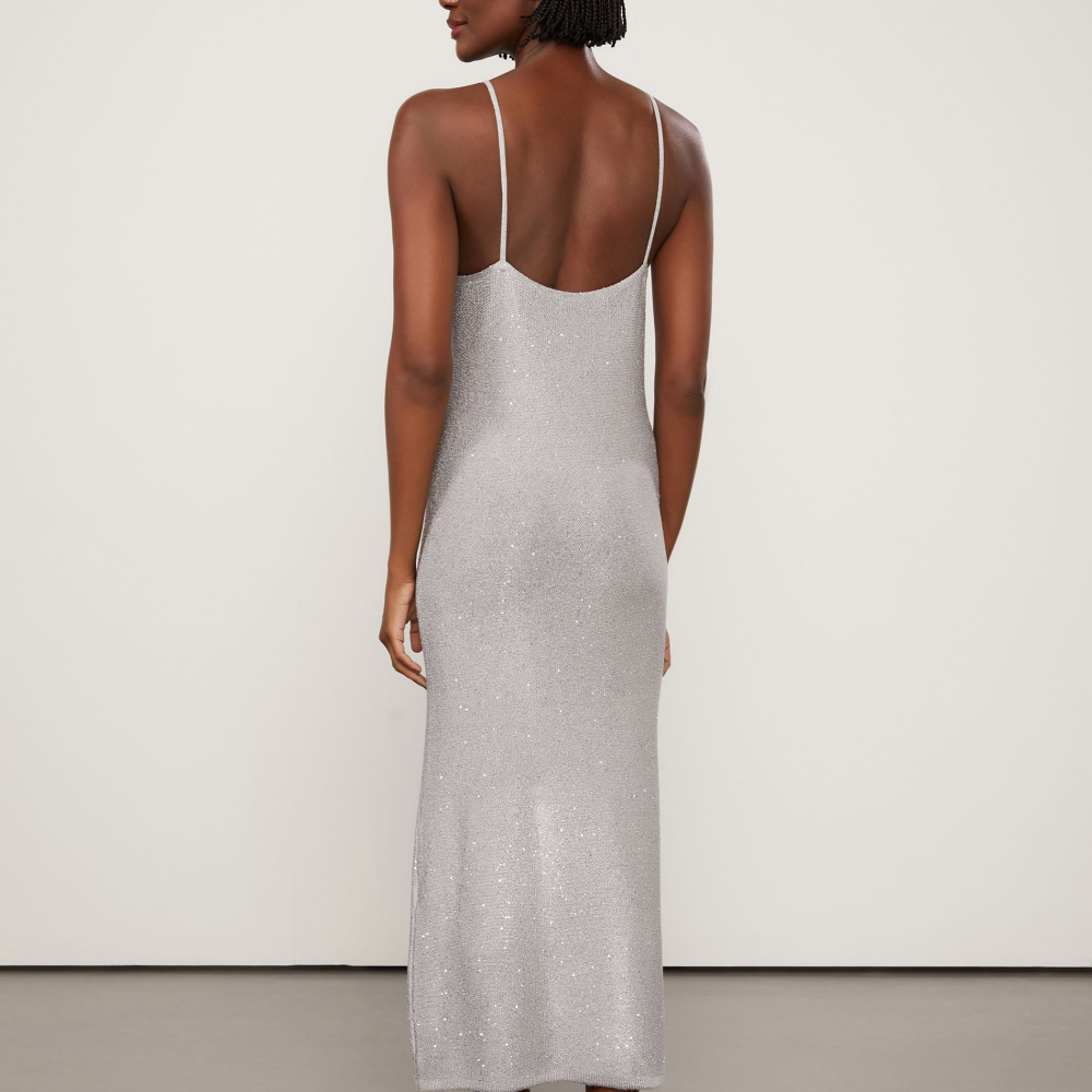 Vestido De Tricot Paetê Midi De Alça