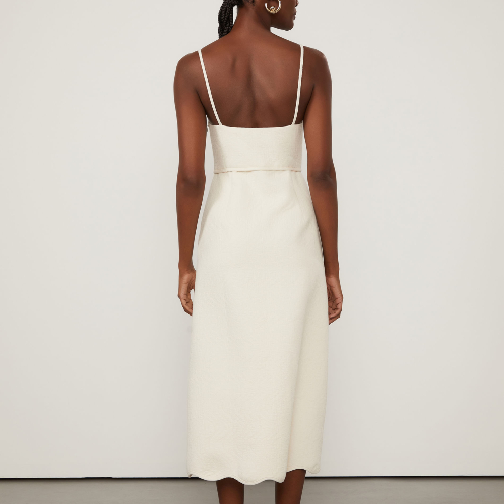 Vestido Jacquard De Algodão Midi Off White